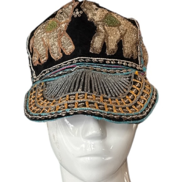 Vintage Burmese Velvet Embellished Black Multi Elephant Baseball Cap Size OS - Picture 2 of 14